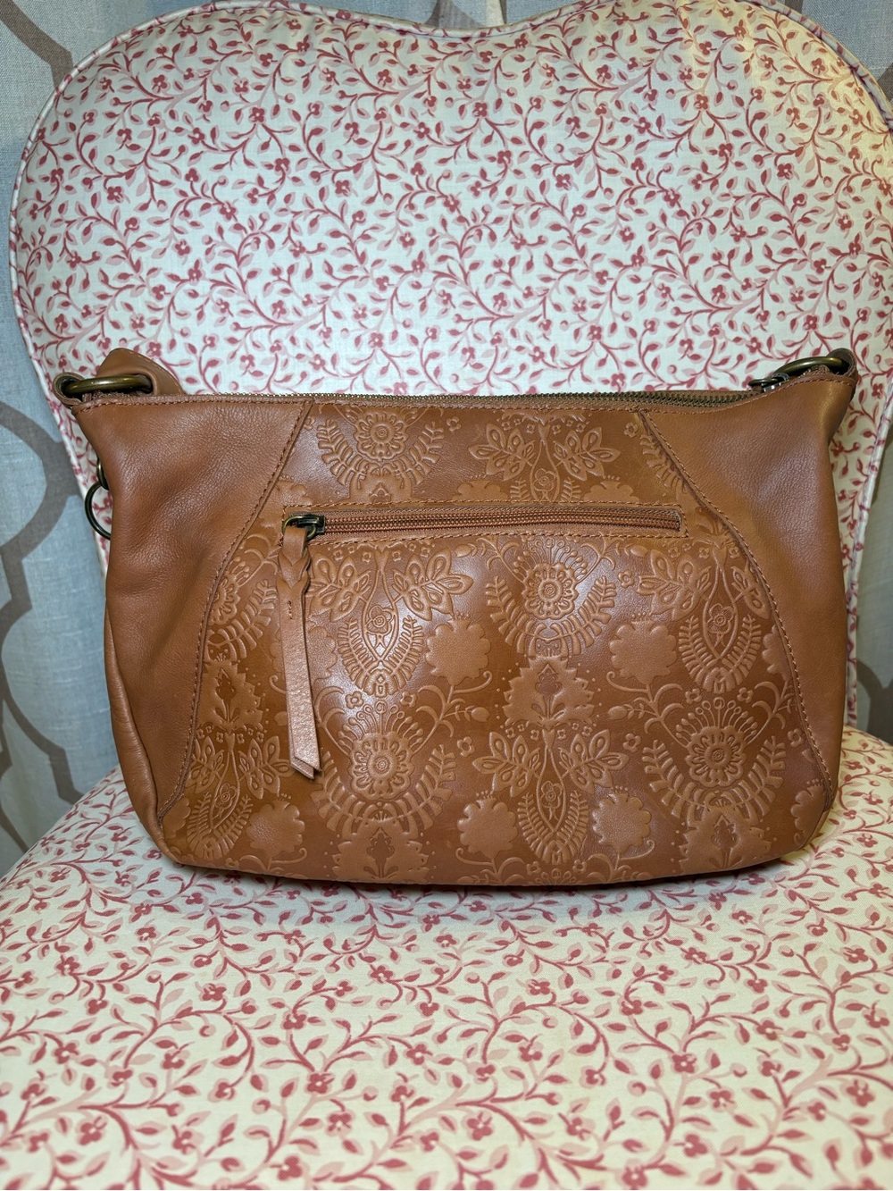 The Sak Tobacco Floral Embossed Leather Shoulder Bag - Picture 4 of 7